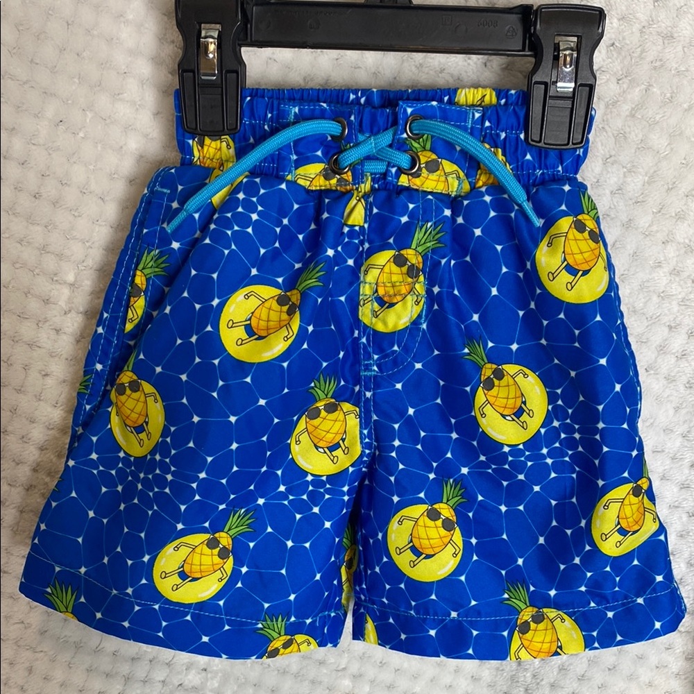 Beach Bros. Blue Pineapple Print Kids Swim Trunks Shorts